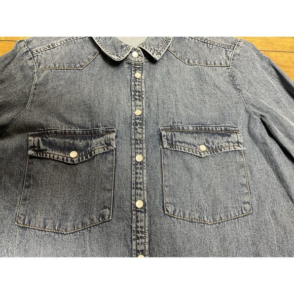 Pilcro Anthropologie Denim Shirt Size Small Pearl Snap Buttons Western Cowgirl - Picture 3 of 13